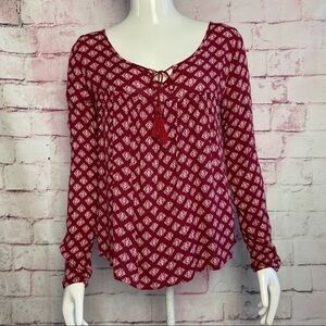 CAPE JUBY Maroon Babydoll Long Sleeve Blouse